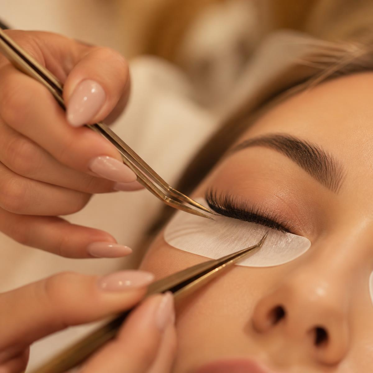 Wimperextensions worden aangebracht met een pincet